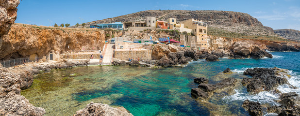 Beautiful panorama of Ghar Lapsi in Southern Malta, diving place - obrazy, fototapety, plakaty