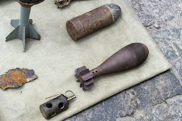 Military ammunition and mines in the water, sappers