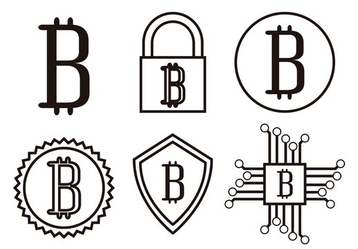 Black Minimal Bitcoin Finance Crypto Blockchain Icons Set