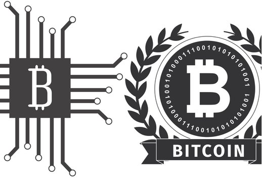 Black White Bitcoin Cryptocurrency Circuit Logo Icon Set