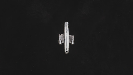 aerial top down vie of plane wreck in iceland no people