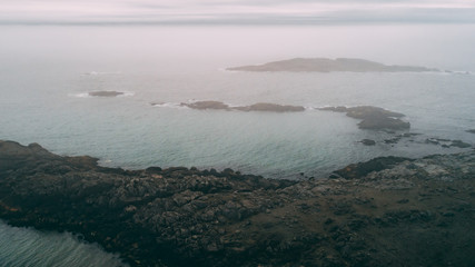 aerial view of stokksnes with clouds and sea