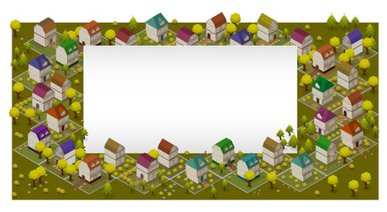 Flat Street and Houses. Landscape GPS Navigation Infographic 3d Isometric Concept.