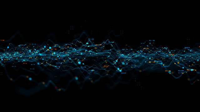 3d render abstract background with graph made of dot particles. Finance graph with details. Complex repeatable graphs..