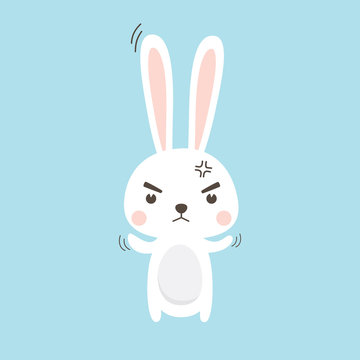 Angry Rabbit. Easter Bunny Vector illustration cartoon character.