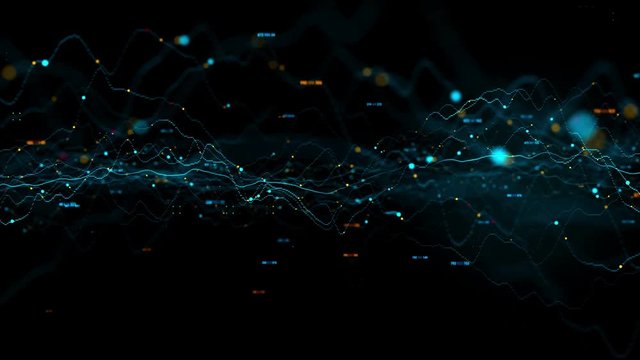 3d render abstract background with graph made of dot particles. Finance graph with details. Complex repeatable graphs. Loopable animation of up and down graph changing
