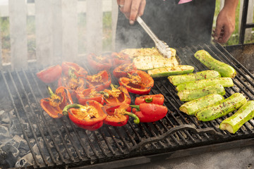 fresh vegetables on a barbecue grill cooked outdoors on an open fire