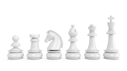 3D Rendering White chess pieces isolated on white background