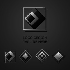 3d white and black logo on grey background