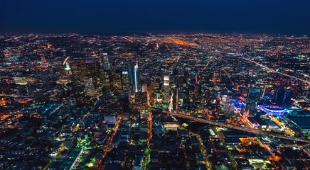 Aerial view of Downtown Los Angeles at twilight