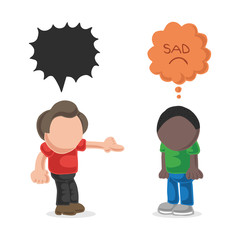 Fototapeta premium Vector hand-drawn cartoon of white man racist to black man, stop racism