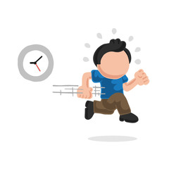 Vector hand-drawn cartoon of man running late with clock