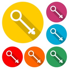 Key icon, Key icon in flat style, color icon with long shadow