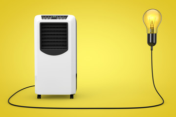 Portable Mobile Room Air Conditioner Connected to Creative Idea Light Bulb. 3d Rendering