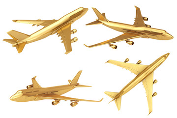 Naklejka premium Golden Jet Passenger's Airplane. 3d Rendering