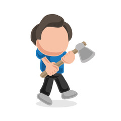 Vector hand-drawn cartoon of lumberjack man holding axe walking