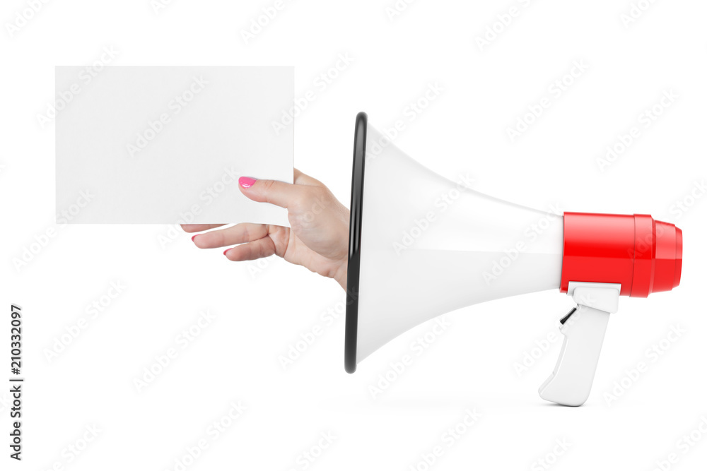 Aufkleber hand show blank paper from megaphone. 3d rendering