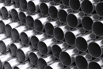 Steel Stack Tubes with Reflections. 3d Rendering