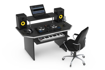 Modern Recording Music Home Studio with Electronic Equipment and Instruments. 3d Rendering