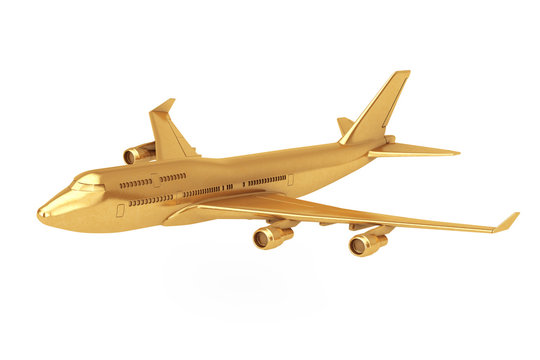 Fototapeta Golden Jet Passenger's Airplane. 3d Rendering
