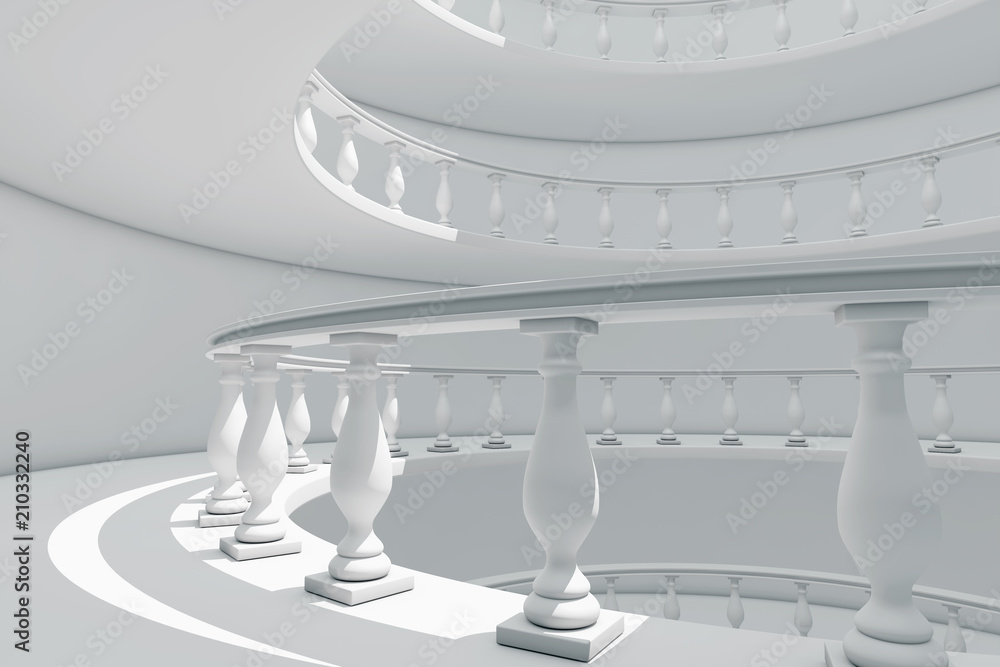 Aufkleber Architecture in Classical Style Spiral Balustrade Way between Floors. 3d Rendering