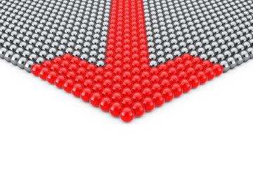 Leadership Concept. Rows of Chrome Spheres with Red Arrow Spheres. 3d Rendering