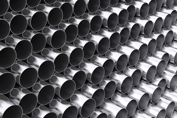 Steel Stack Tubes with Reflections. 3d Rendering