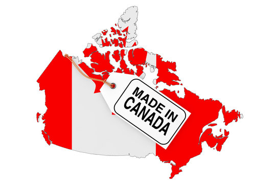 Map of Canada with Flag and Made in Canada Sale Tag. 3d Rendering
