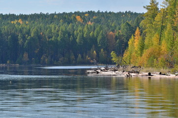 Siberian river Ilim in autumn