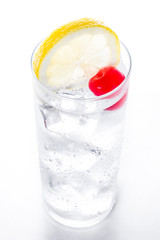 Classic Tom Collins cocktail on white background

