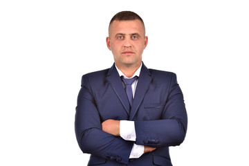 Man in suit on white background. Confident businessman. Office worker.