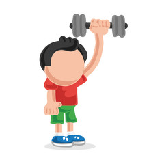 Vector hand-drawn cartoon of man standing pumping dumbbell