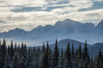 Snow covered mountains in Kananaskis, Alberta, Canada