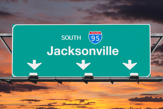 Jacksonville Florida 95 Freeway Sign with Sunset Sky