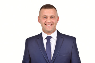 Man in suit on white background. Confident businessman. Office worker.