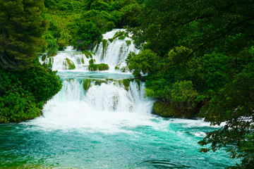 Fototapeta na wymiar Waterfalls at Krka in Croatia