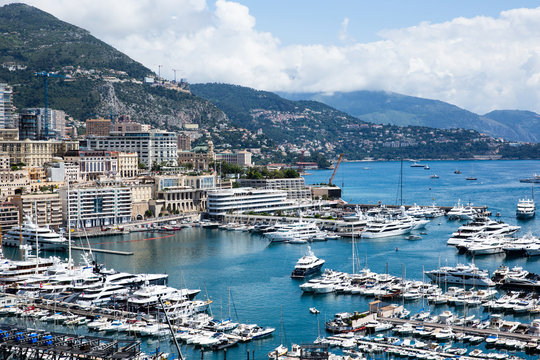 Monte-Carlo, Beautiful View of Luxury Yachts, Boats and Apartments in harbor of Monaco
