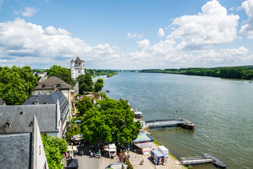 A view from a higher Ground over Eltville on the Rosentage at the River Rhein in Rheinland-Pfalz in Germany