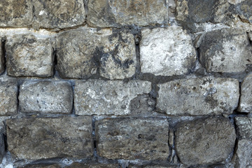 View of the fortress stone wall close-up, background texture.
