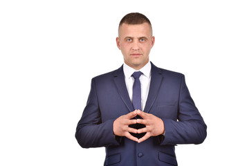 Man in suit on white background. Confident businessman. Office worker.