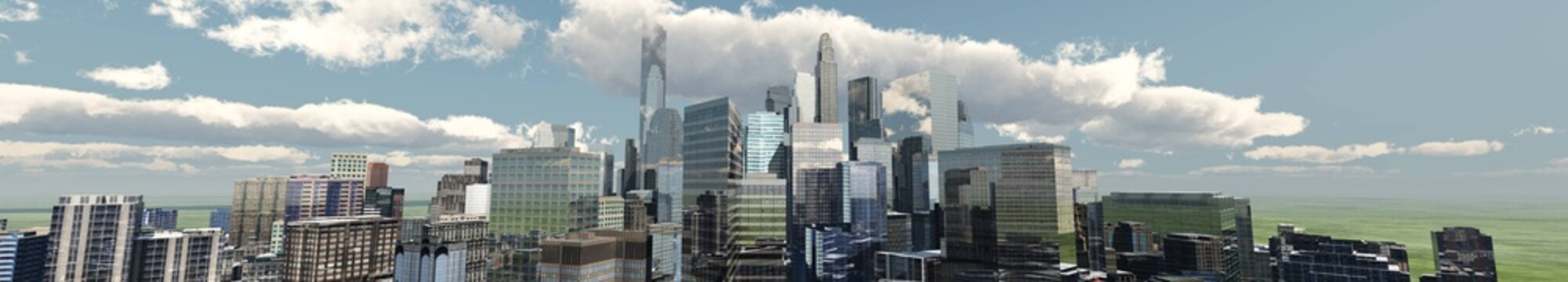 panorama of the city against the sky with clouds,
3D rendering