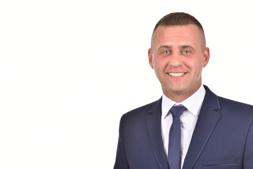 Man in suit on white background. Confident businessman. Office worker.