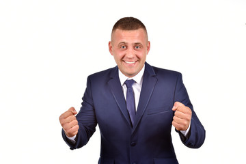 Man in suit on white background. Confident businessman. Office worker.