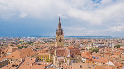 Medieval city in Transylvania aerial view 
