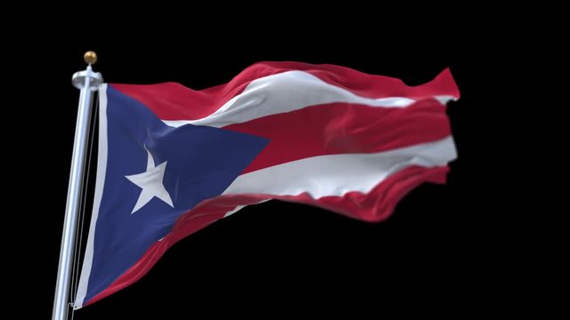 4k seamless Puerto Rico flag with flagpole waving in wind.A fully digital rendering,The animation loops at 20 seconds.flag 3D animation with alpha channel included.