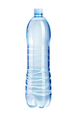 Plastic  bottle  filled with pure drinking water isolated on the white background (1,5 liters)