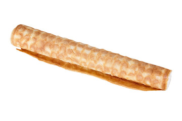 Wafer pastry tube filled with cream. Isolated on a white background. Horizontal. Ready for menu