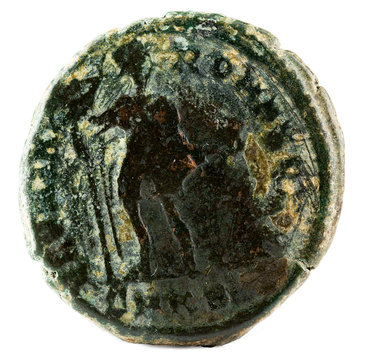 Ancient Roman copper coin of Emperor Honorius. Reverse.