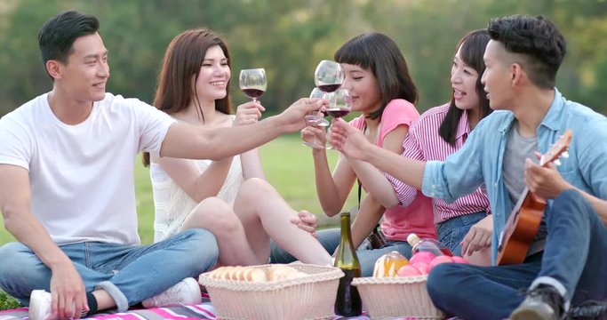 Asian Young friends go picnic together