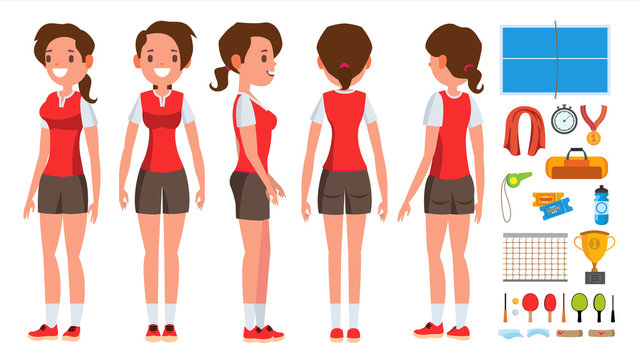 Table Tennis Girl Player Female Vector. Game Match. Ping Pong. Cartoon Athlete Character Illustration